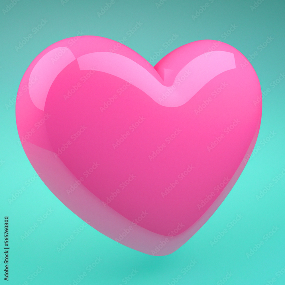 Pink heart shape 3D on teal background, Valentine day symbol, valentine day greeting. AI generated image
