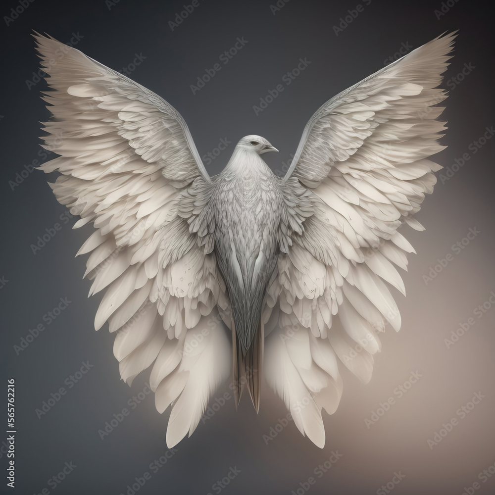 Obraz premium Generative AI: Dream like, realistic angel wings background with a white wing of a bird