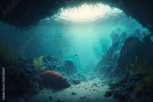 Gorgeous underwater landscape. colorful marine life, ocean floor. Generative AI