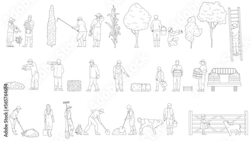Architectural farming handwriting peoples illustrations are great for design and architecture presentations