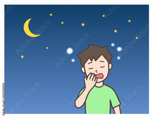 夜になって眠くなる男性、眠気