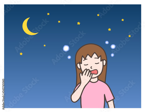 夜になって眠くなる女性、眠気