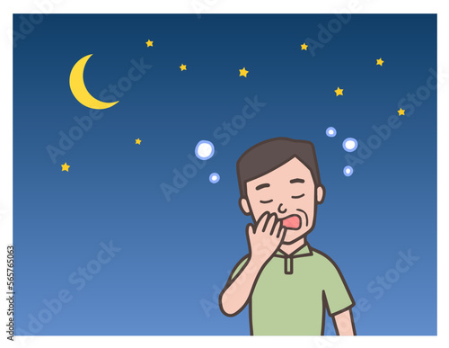 夜になって眠くなる中年男性、眠気に襲われる人物