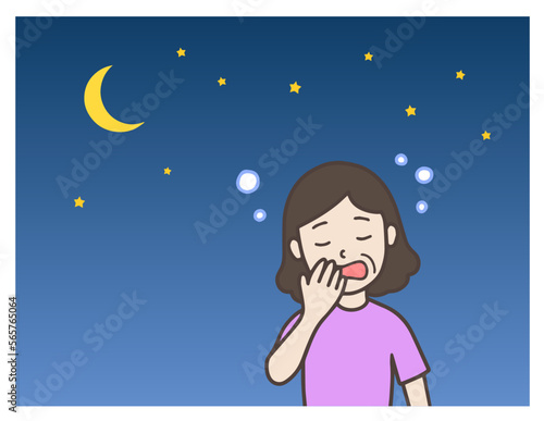 夜になって眠くなる中年女性、眠気に襲われる人物