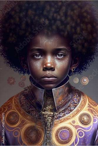 Afrofuturistic Young Boy King, AI Generated Portrait of a Young Nubian Prince