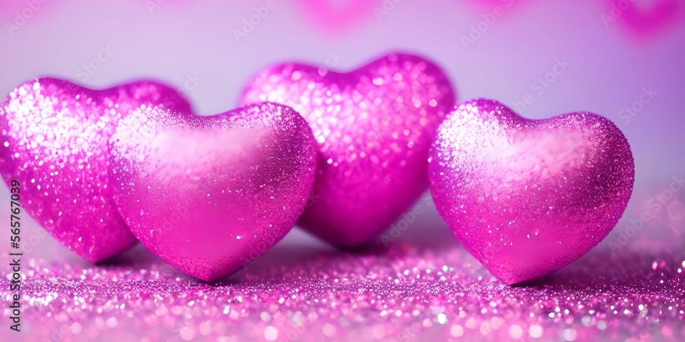 Obraz premium Pink hearts sitting on pink glitter, made with generative ai