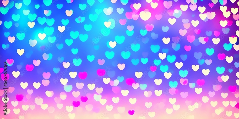 Colorful heart texture background full of heart shaped lights, wallpaper, invitation card, made with generative ai