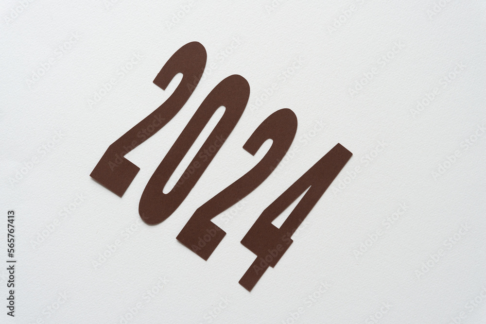 Fototapeta premium the number two, zero, two, and four or 2024 isolated on blank paper