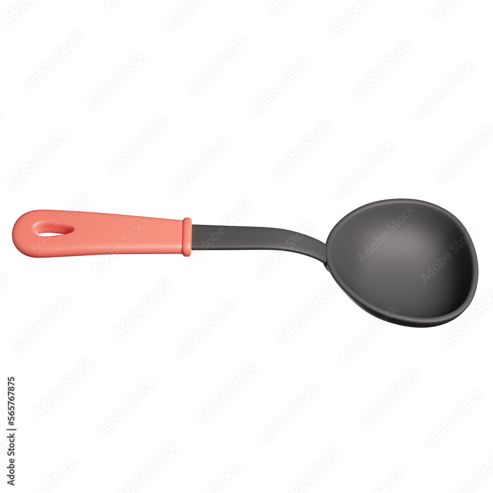 Plastic kitchen soup ladle isolated on white front view. 3D render Plastic kitchen soup ladle isolated on white front view. 3D render