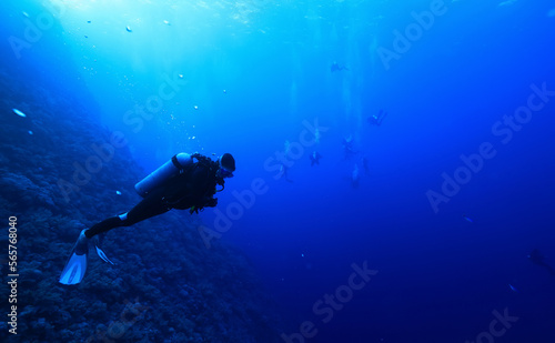 diver scuba depth blue lonely