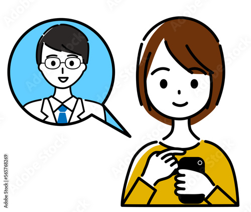 若い女性がスマホで男性医師のオンライン診療を受けている