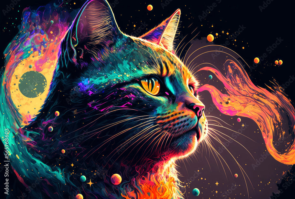portrait of a cat , colorful cat poster  generative ai 