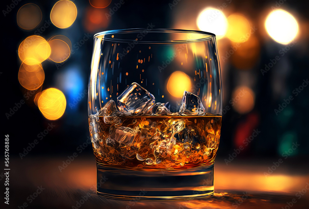 glass of whiskey with bokeh background, generative ai glass of whiskey with bokeh background, generative ai