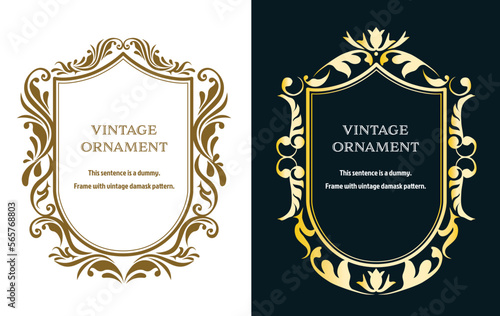 Commendation certificate, orient pattern, arabesque pattern, damask pattern decorative rule vintage frame set, emblem.