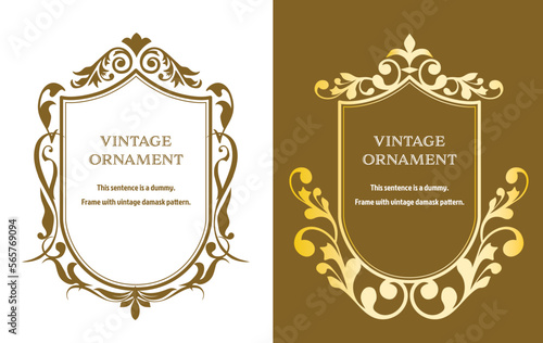 Commendation certificate, orient pattern, arabesque pattern, damask pattern decorative rule vintage frame set, emblem.