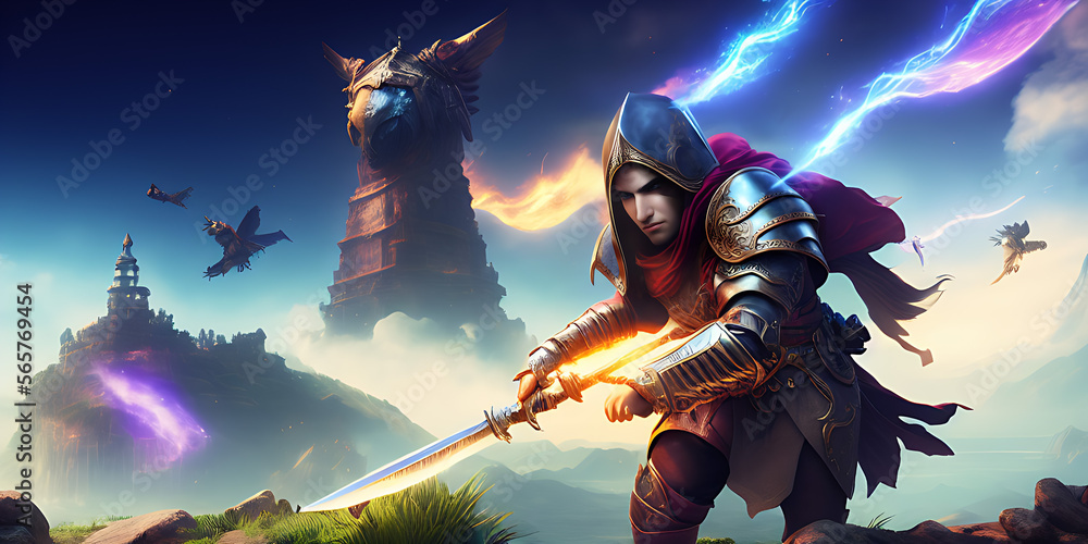 RolePlaying, Video Game concept art generative ai StockIllustration