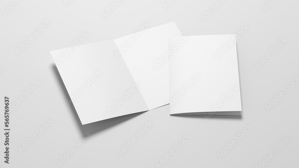 Half-folded flyer A4 booklet mock up on white background Half-folded flyer A4 booklet mock up on white background
