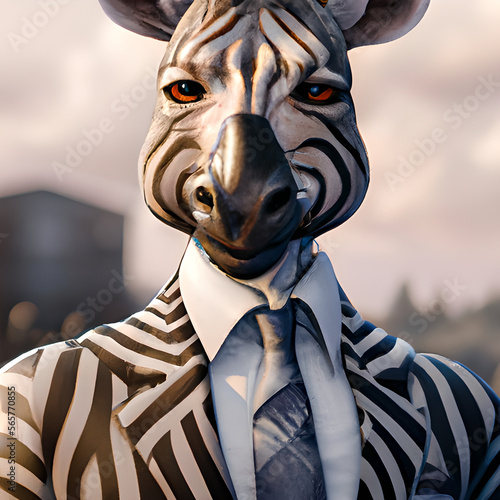 Portrait of a zebra dressed in a formal business suit  generative ai