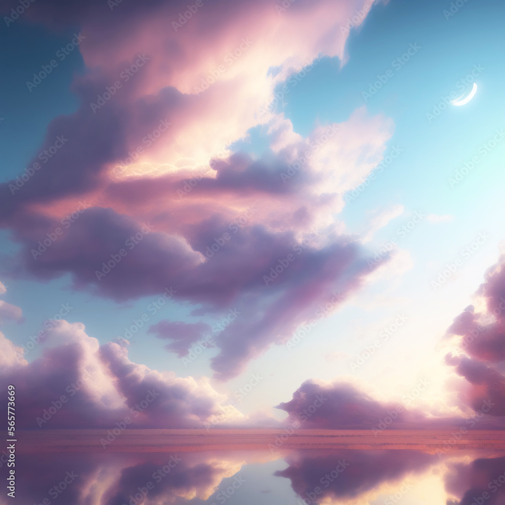 Obraz premium Generative AI: Beautiful sky and clouds in soft pastel color. Soft cloud in the sky background