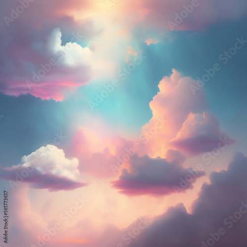 Generative AI: Beautiful sky and clouds in soft pastel color. Soft cloud in the sky background