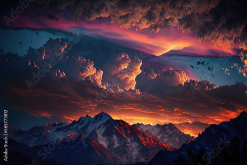 Majestic mountain range at sunset with a dramatic sky  mountain  sky  landscape  sunset  mountains  nature  cloud  snow  sunrise  clouds  view  travel  peak  sun  hill  panorama  alps  rock  valley  