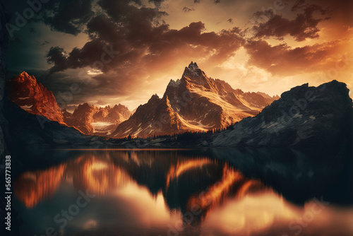 Majestic mountain range at sunset with a dramatic sky  mountain  sky  landscape  sunset  mountains  nature  cloud  snow  sunrise  clouds  view  travel  peak  sun  hill  panorama  alps  rock  valley  