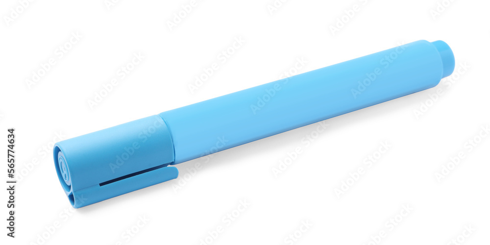 Bright light blue marker isolated on white. School stationery Bright light blue marker isolated on white. School stationery