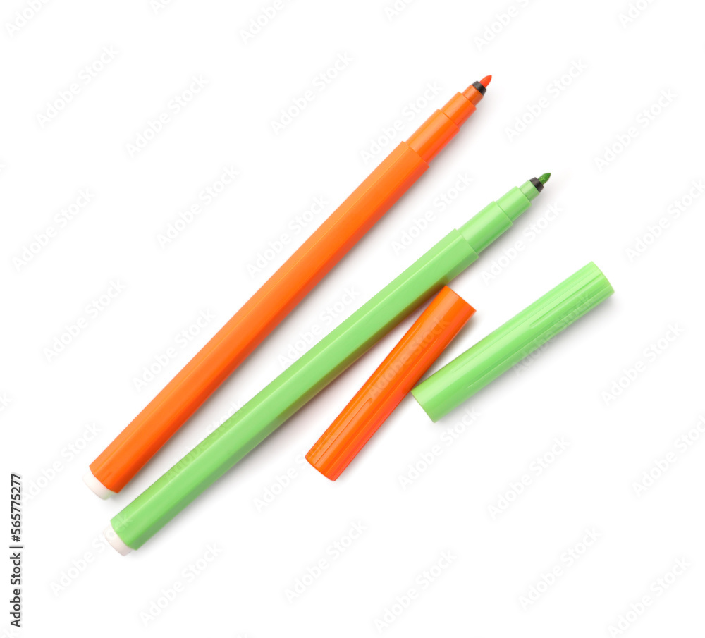 Bright markers isolated on white, top view Bright markers isolated on white, top view
