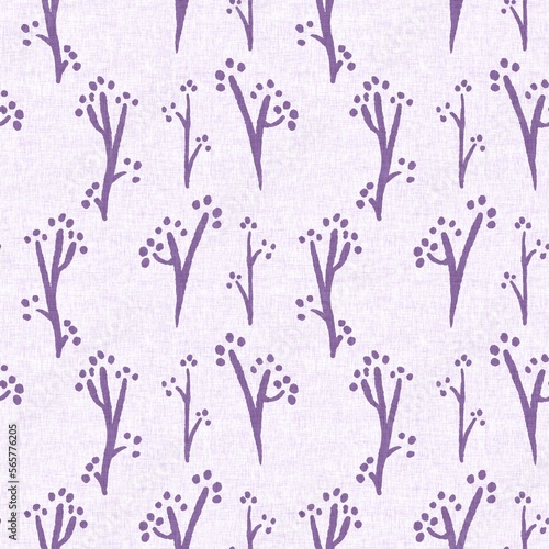 Gender neutral purple botanical foliage seamless raster background. Simple whimsical 2 tone pattern. Kids floral nursery wallpaper or scandi all over print.