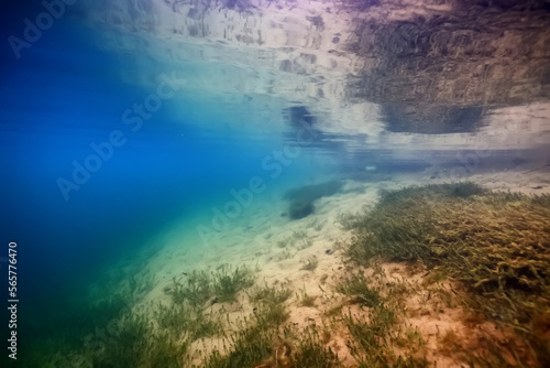 clear water lake underwater, wallpaper swamp, fresh water river © kichigin19