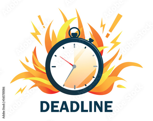 Fire clock deadline banner. Metaphor for time management and efficient workflow organization. Poster or banner for website. Planning and strategizing. Cartoon flat vector illustration