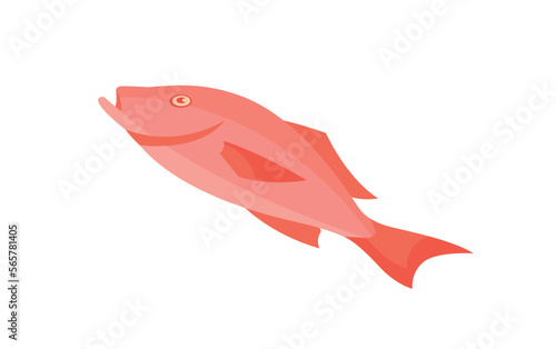 Red fish concept. Fresh food with healthy fats, natural and organic protein products. Logotype for company or organization. Frozen salmon, seafood. Cartoon isometric vector illustration