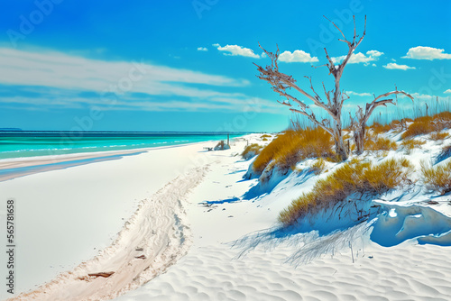 Wallpaper Mural White sandy beach clear water clear sky, Generative AI Torontodigital.ca