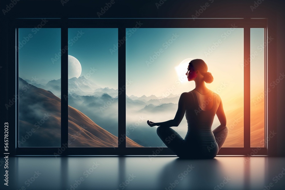 Meditation Lotus Pose: See a Human Body Meditating in Front of a Window ...