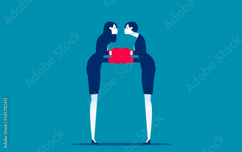 Two women in a boxing match. Business fighting vector illustration concept