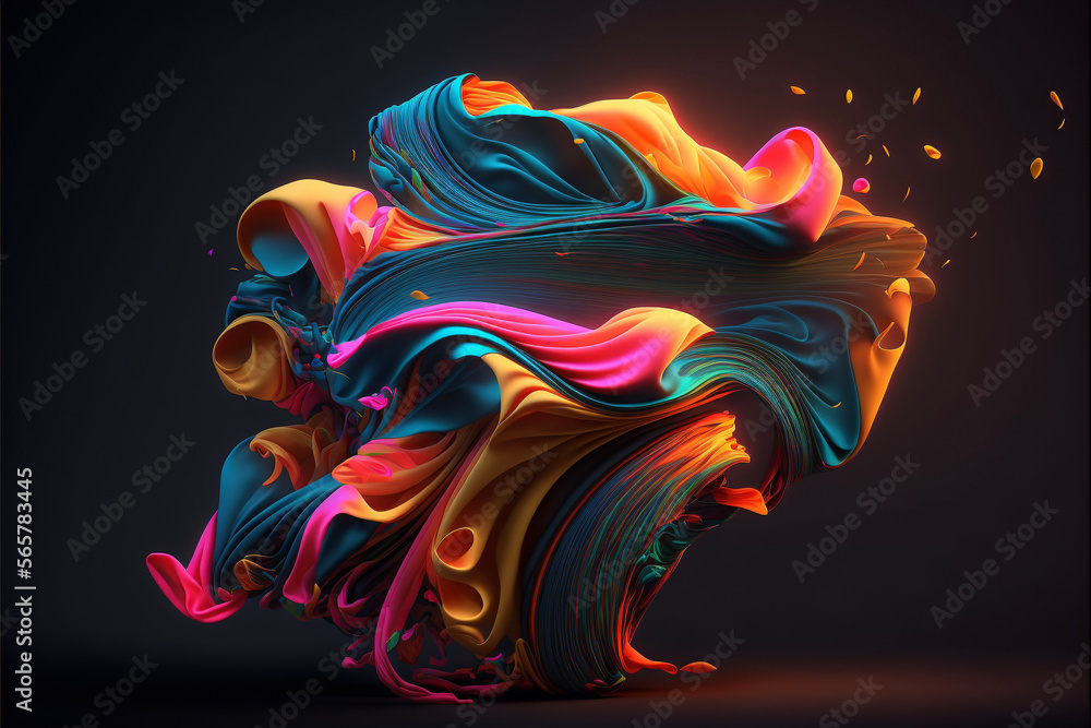 Illuminated Flowing Colorful Neon Fabric Shot in Studio Generative AI