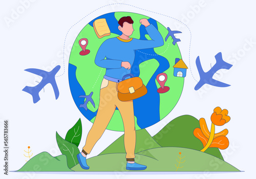 Business Travel Illustration people with hanging briefcase