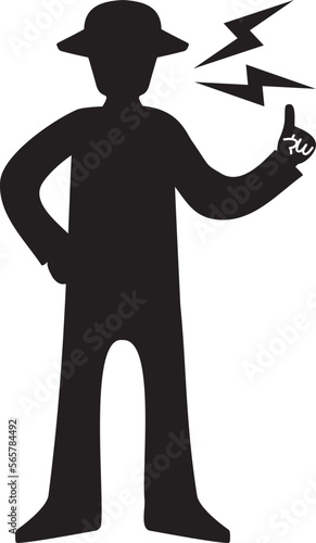 人差し指を立てて大声で叫んだり怒ったりしている男性のシルエット