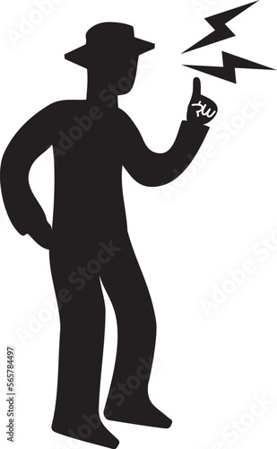 人差し指を立てて大声で叫んだり怒ったりしている男性のシルエット