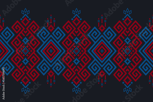 Cross stitch colorful geometric traditional ethnic pattern Ikat seamless pattern abstract design for fabric print cloth dress carpet curtains and sarong Aztec African Indian Indonesian 