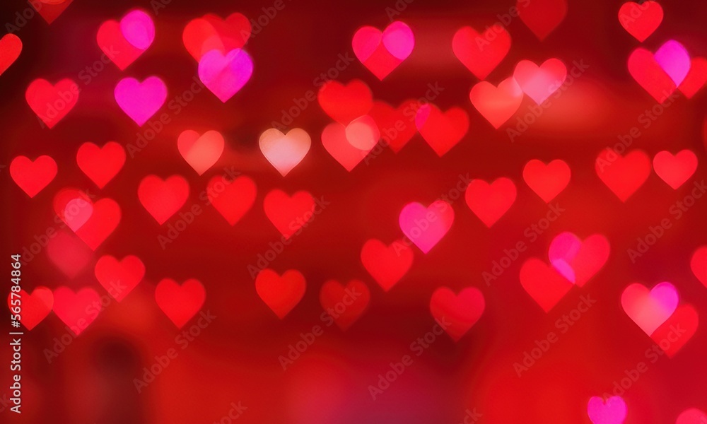 valentines background with hearts bokeh created with generative AI