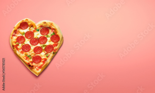 heart shape pizza on plain background created with generative AI