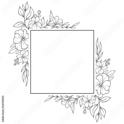 spring flower frame outline