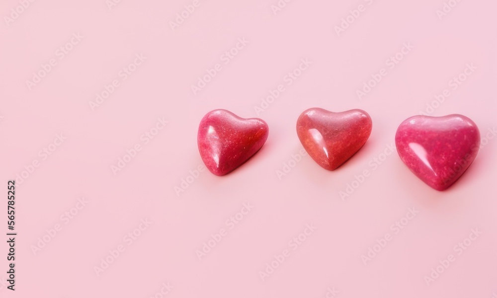 red Heart shapes for valentines day background created with generative AI