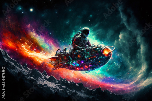 snowmobile flying through space. Generative AI  © Kanchana