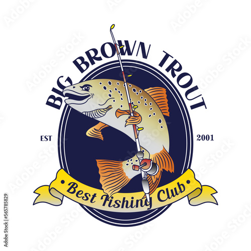 Brown trout vector illustration in cartoon style, perfect for fishing club logo design