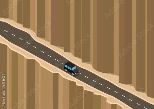 isometric of a car driving on a road