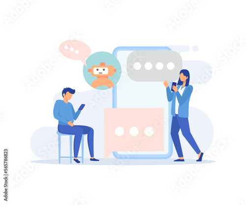 Customer support illustration set. Characters using online helpdesk platform. People asking a questions and receiving answers from helpdesk operator or chatbot. flat vector modern illustration