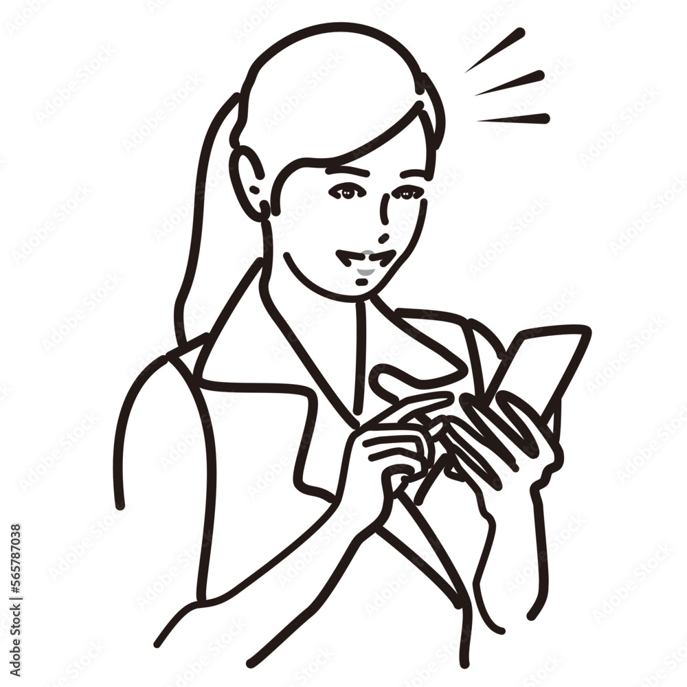 Obraz premium スマホを見て微笑む働く女性