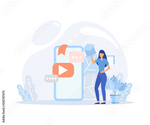 Education illustration set. Characters celebrating successfully ended educational course, seminar , tutorial and holding academic hat and diploma certificate. Graduation concept. flat vector illustrat